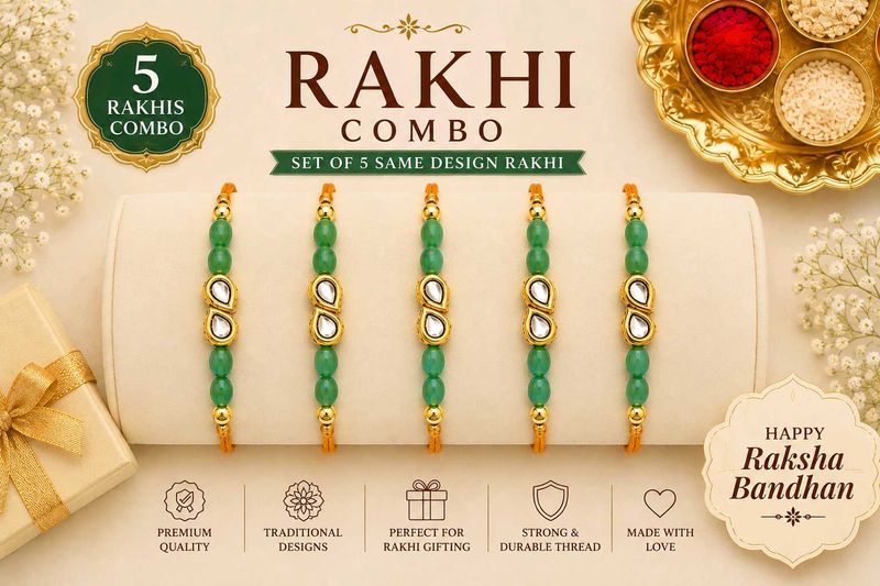 Elegant Green Beaded Kundan Rakhi.
