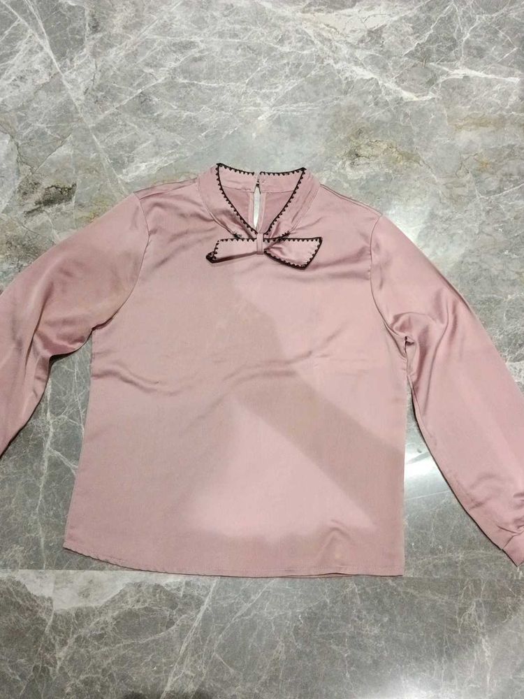 Chic Pink Satin Bow Top