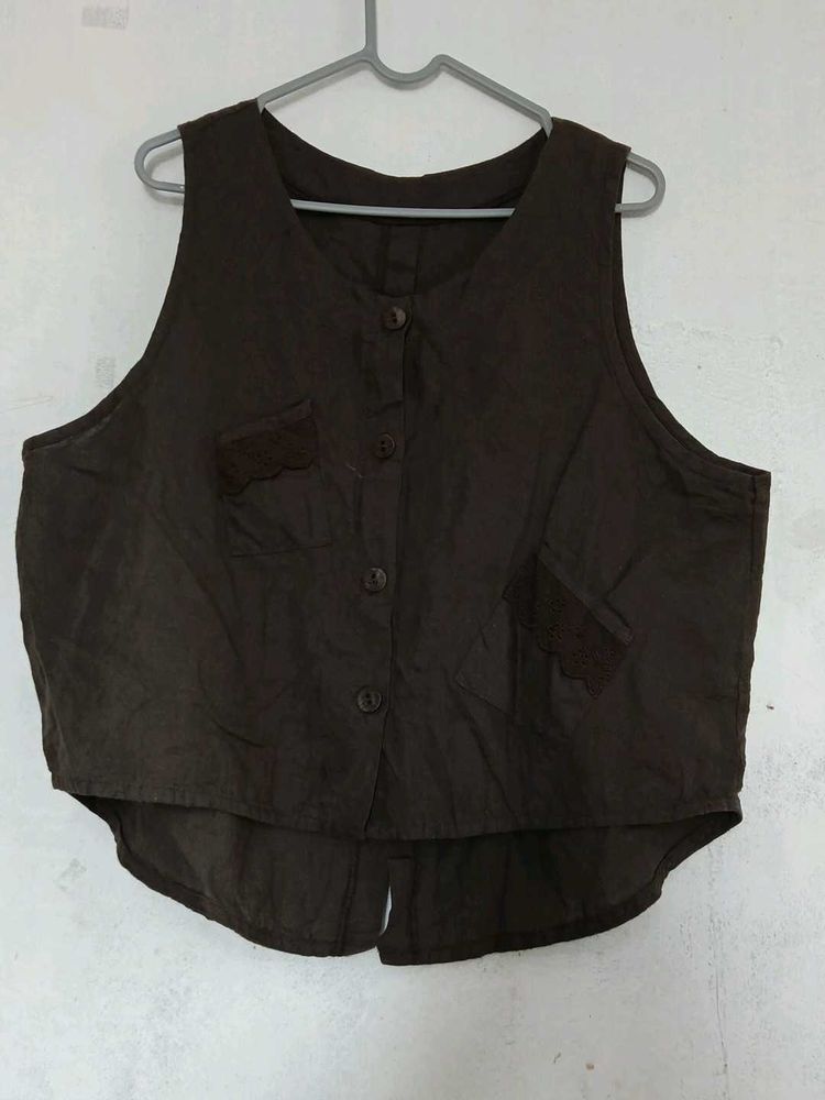 Women's Brown Sleeveless Vest
