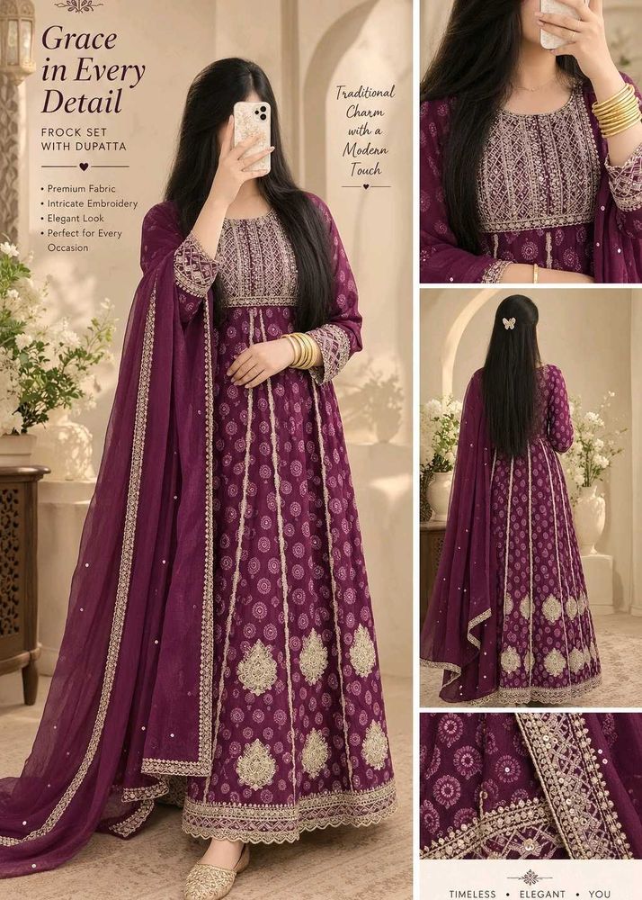 Elegant Embroidered Frock Set with Dupatta