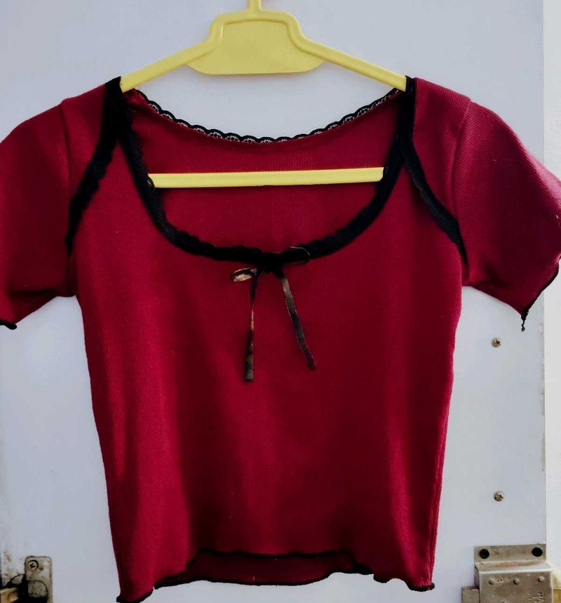 Goth Red Lace Trimmed Top