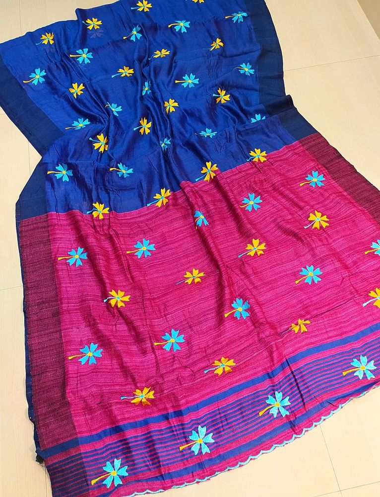 Brand new Embroidered Blue &amp; Pink Saree