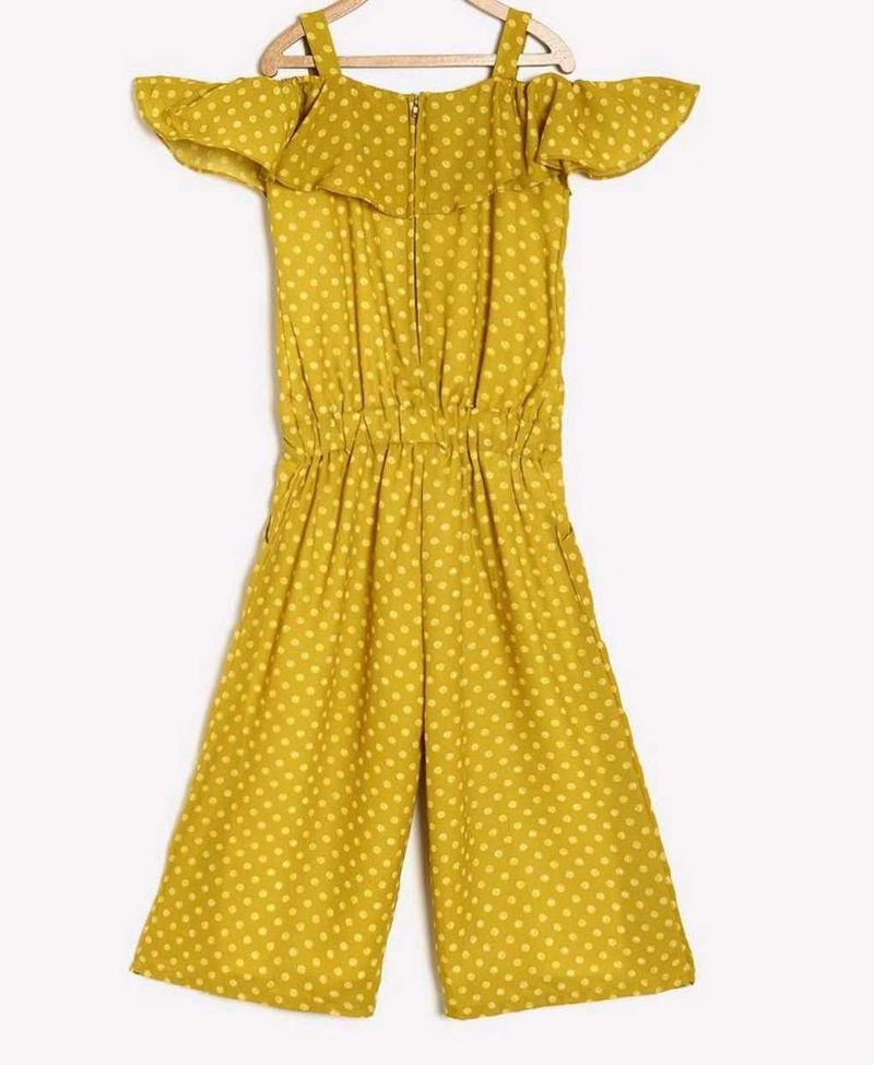 Yellow Polka Dot Cold Shoulder Jumpsuit