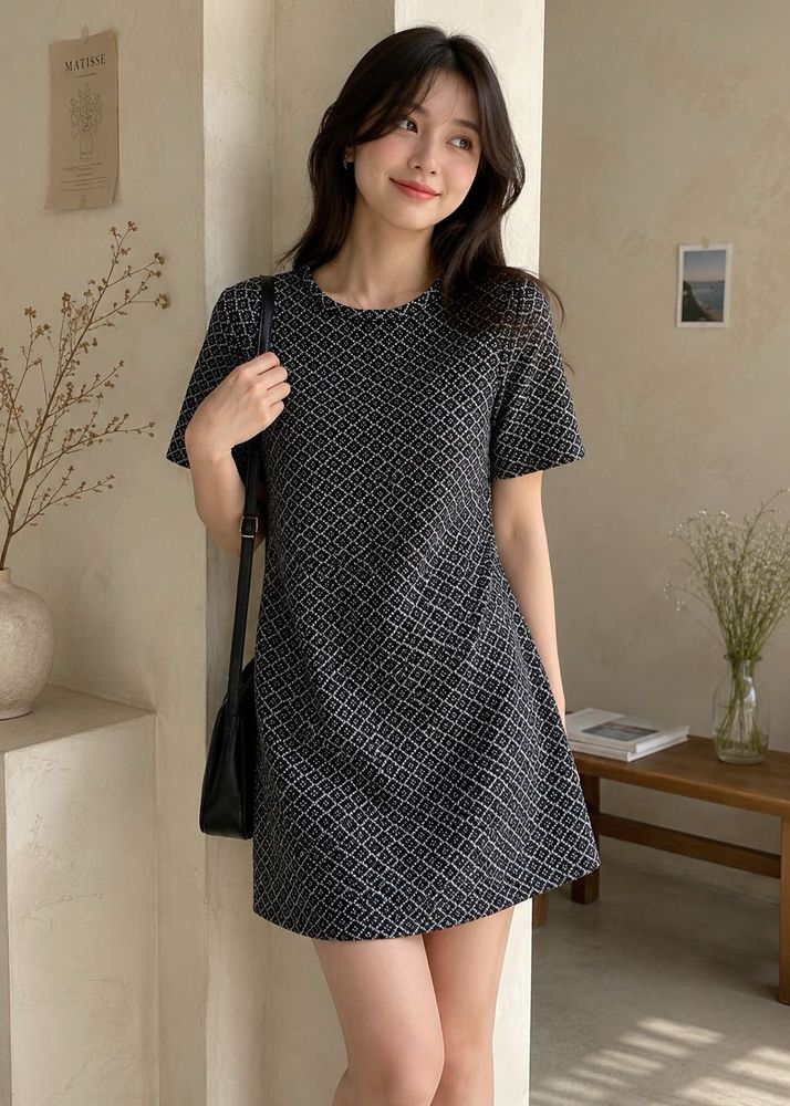 Stradivarius Chic Black &amp; White Patterned Dress