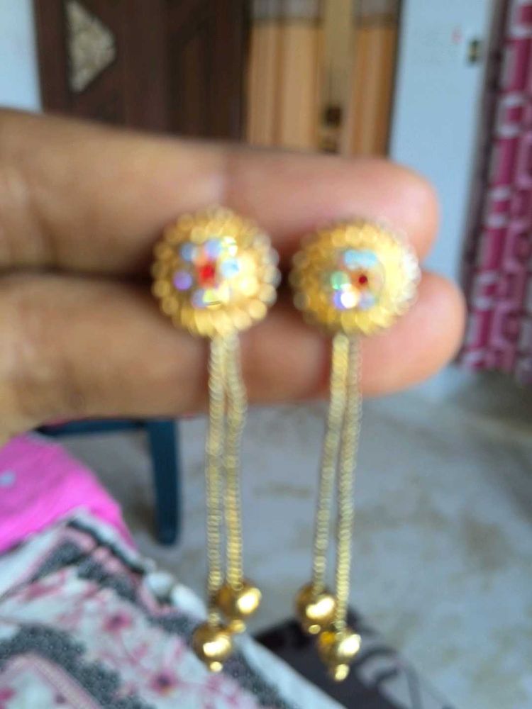 Elegant Gold Drop Earrings with Colorful Accents