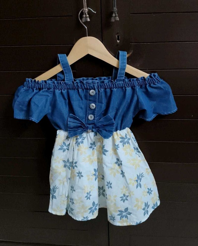 Chocolate Baby Denim Floral off Shoulder Dress