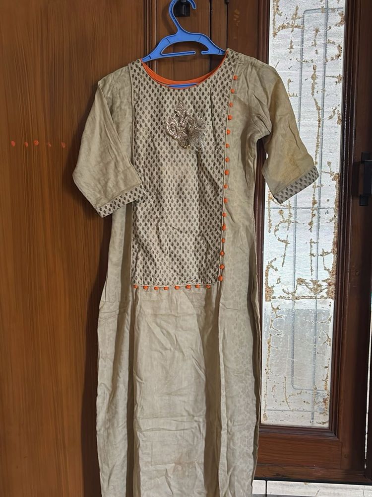 Stylish Beige Kurta with Embellishments