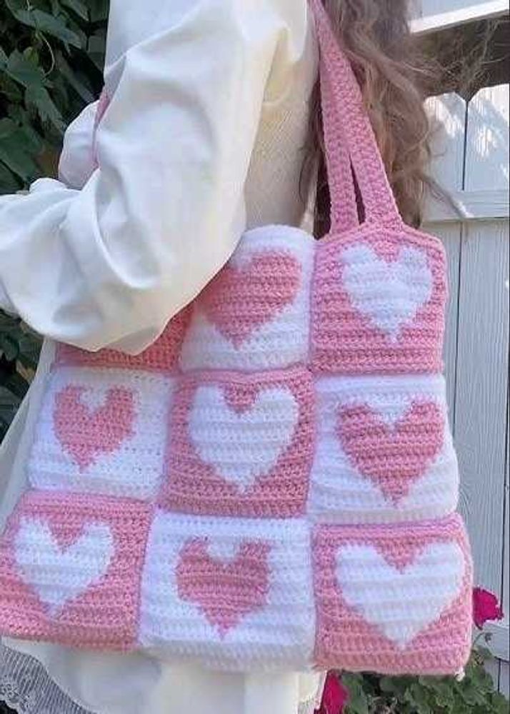 Crochet Heart Tote Bag