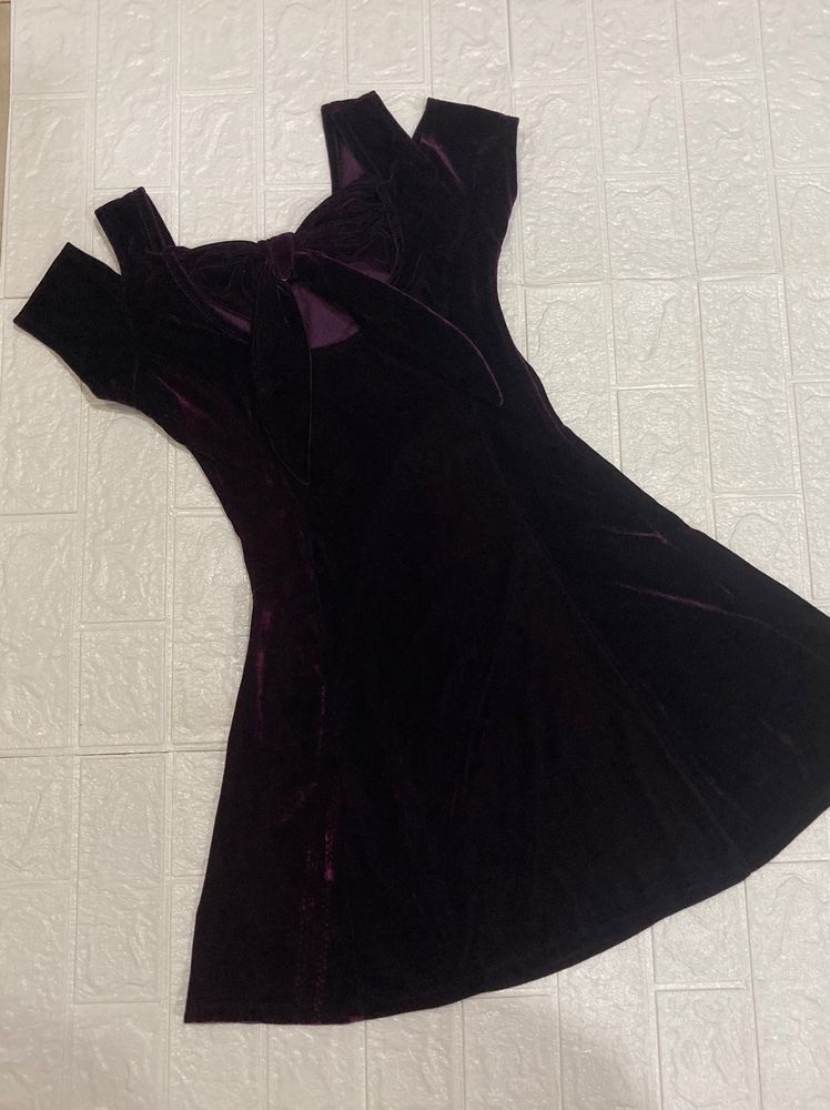 Purple Velvet Off-Shoulder Mini Dress