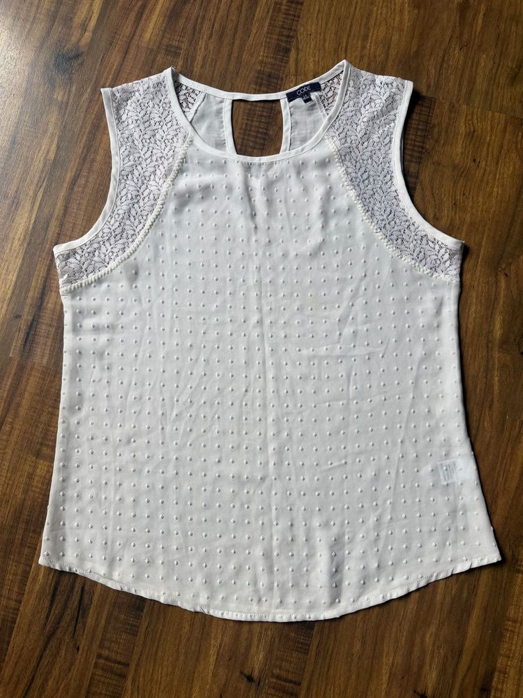 Textured White Top with Lace Detail