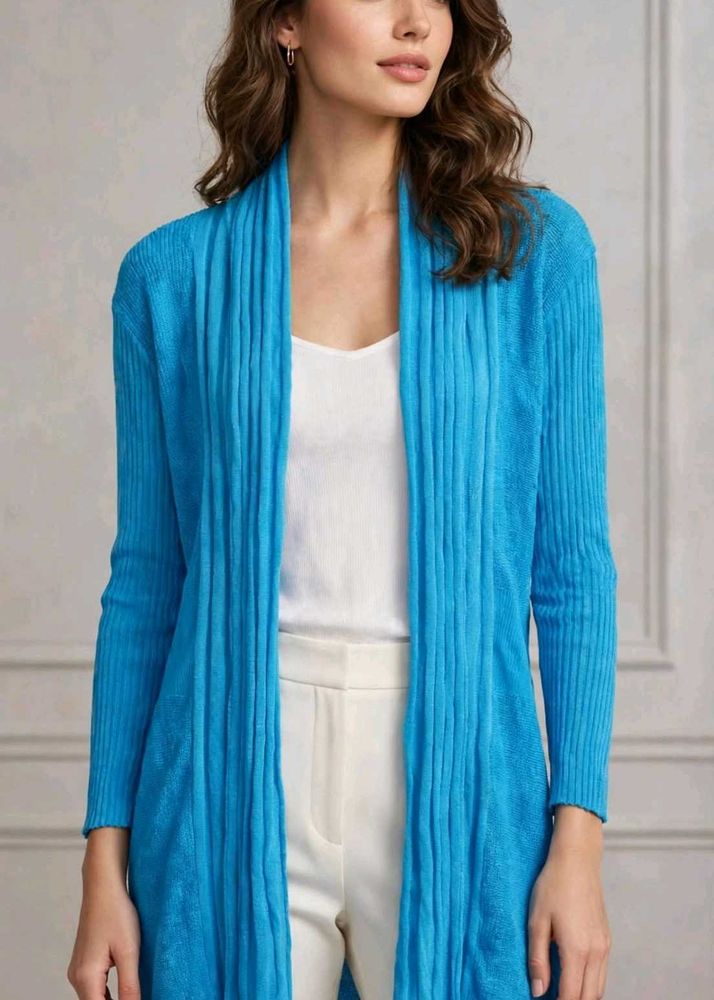 Stylish Blue Knit Cardigan