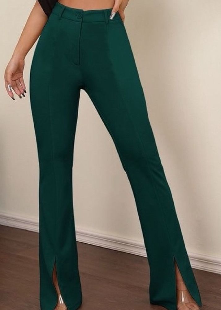 Green Slit Cut Pants