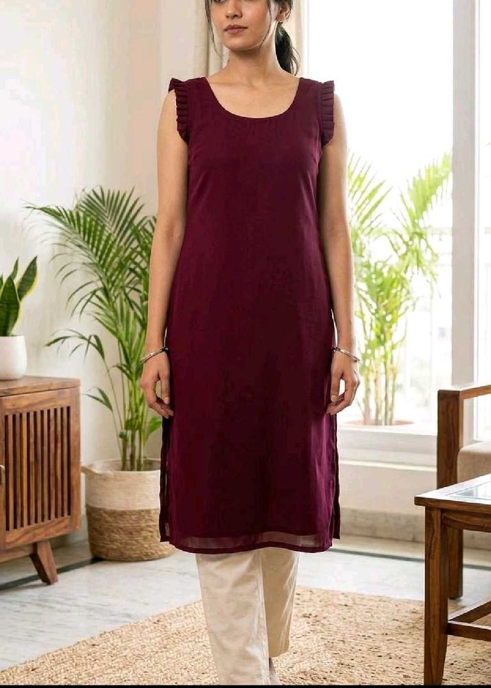 New Maroon Sleeveless Kurta with Ruffled Sleeves