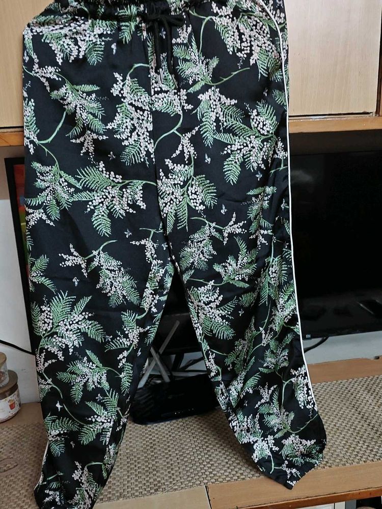 Botanical Print Satin Lounge Pants