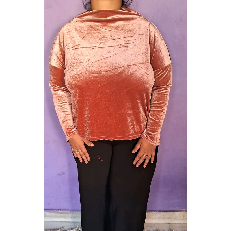 Plus Size Coral Velvet Highneck Look Top