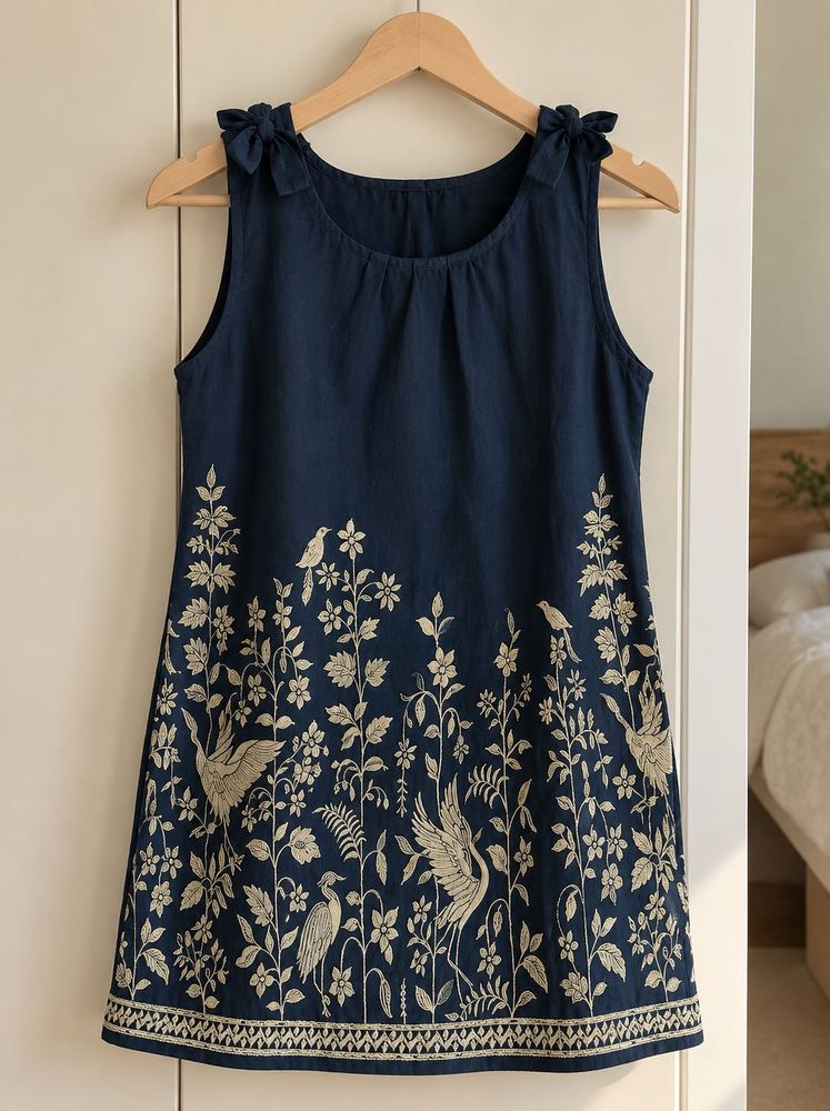 Charming Navy Blue Floral Dress