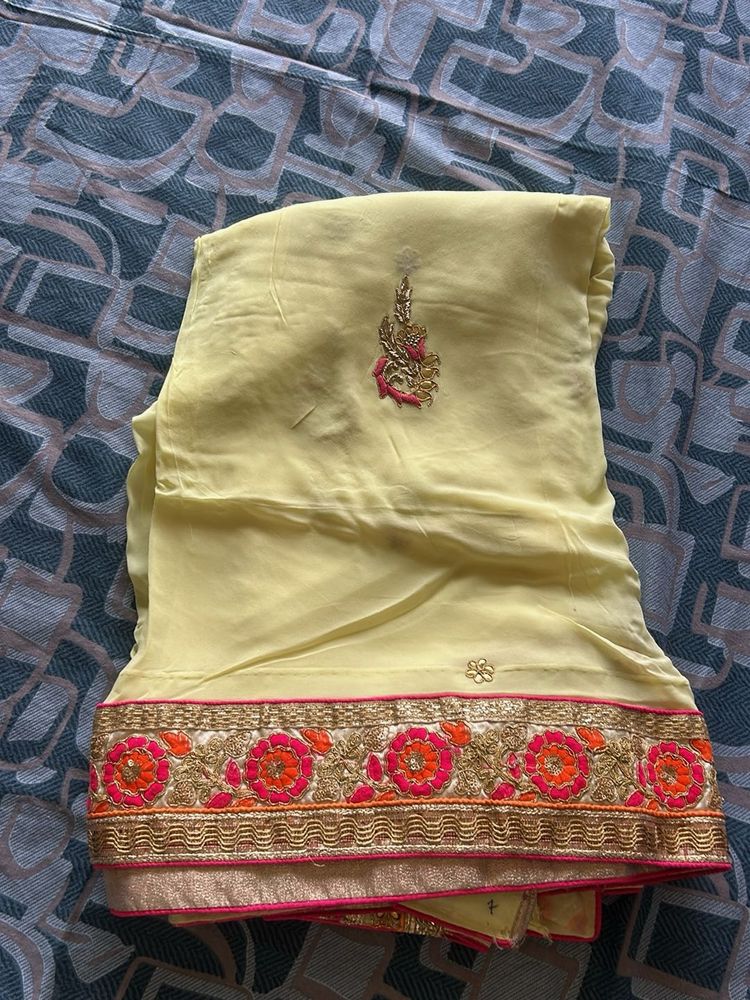 Elegant Yellow Embroidered Saree