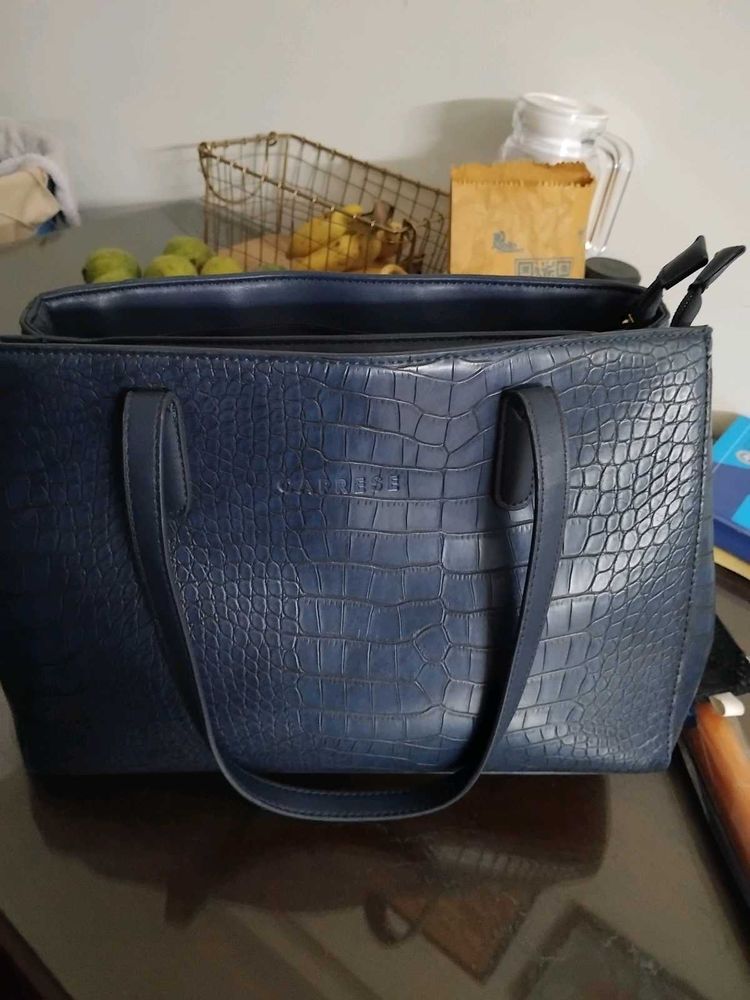 Stylish Navy Croc Embossed Handbag