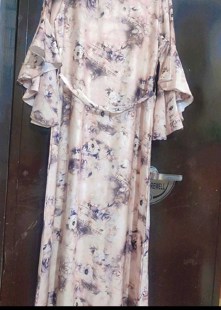 Cream &amp; Tan Color Printed Dress For 38 Bust