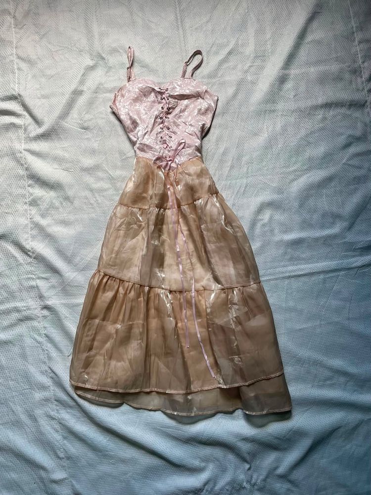 Vintage Lace-Up Tiered Dress