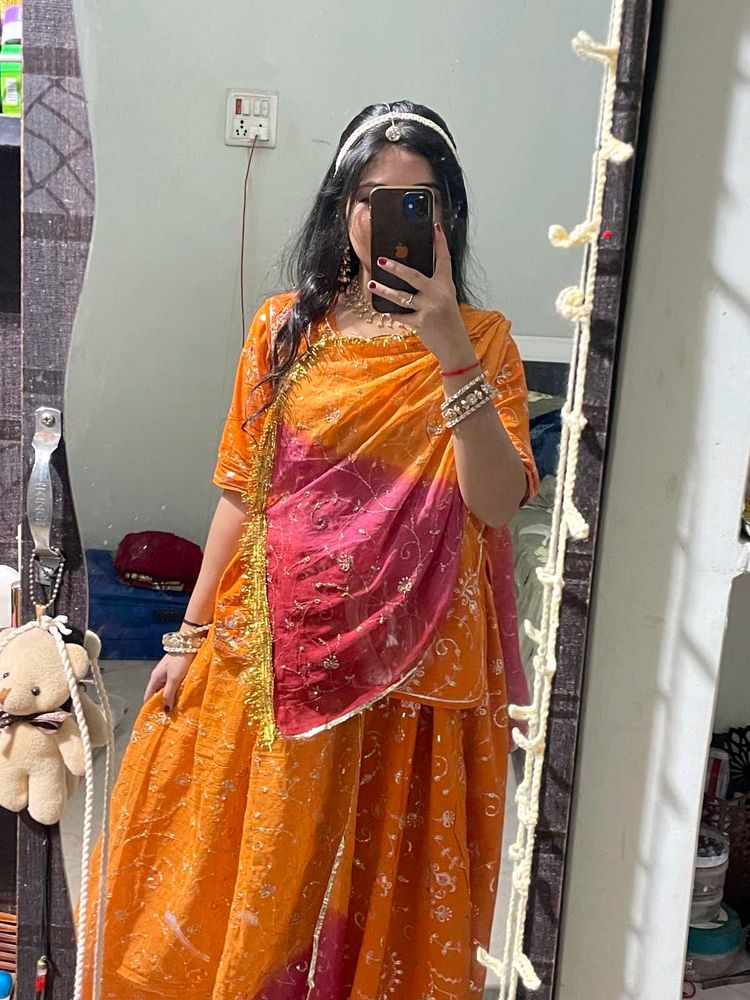 Vibrant Orange &amp; Pink Lehenga Choli