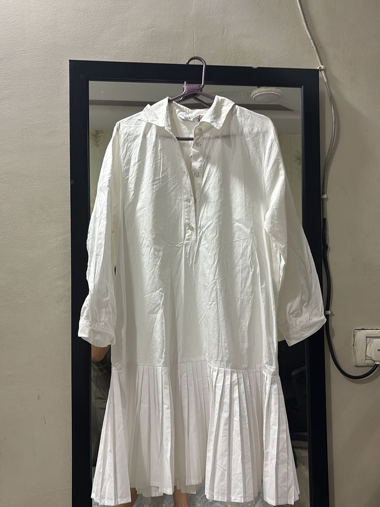 Zara White Pleated Tunic Dress