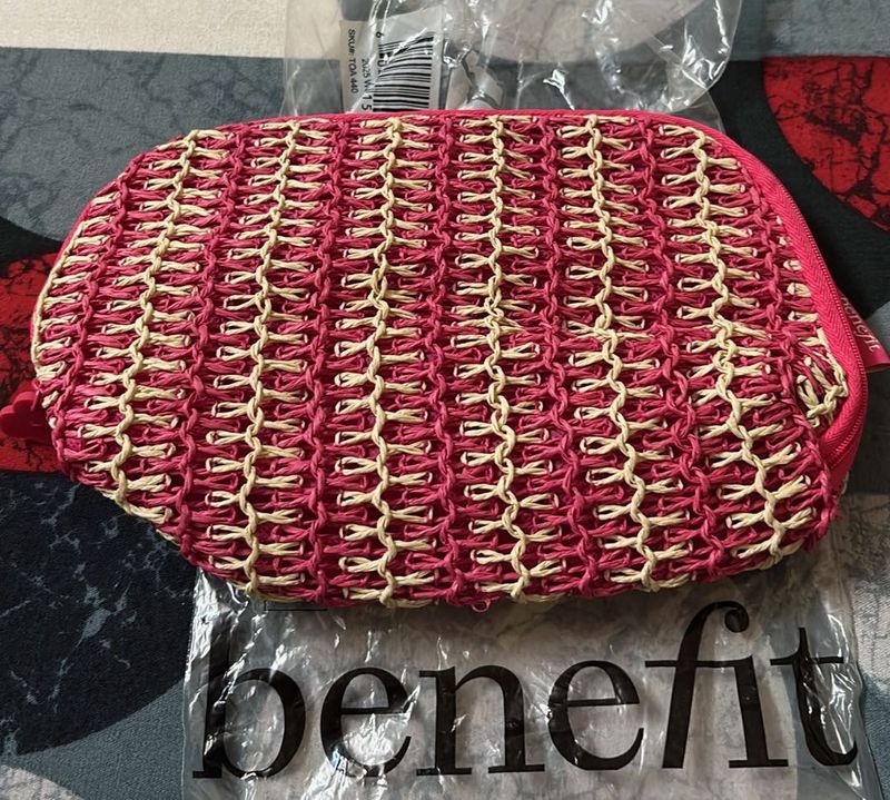 Benefit Pink Woven Cosmetic Pouch