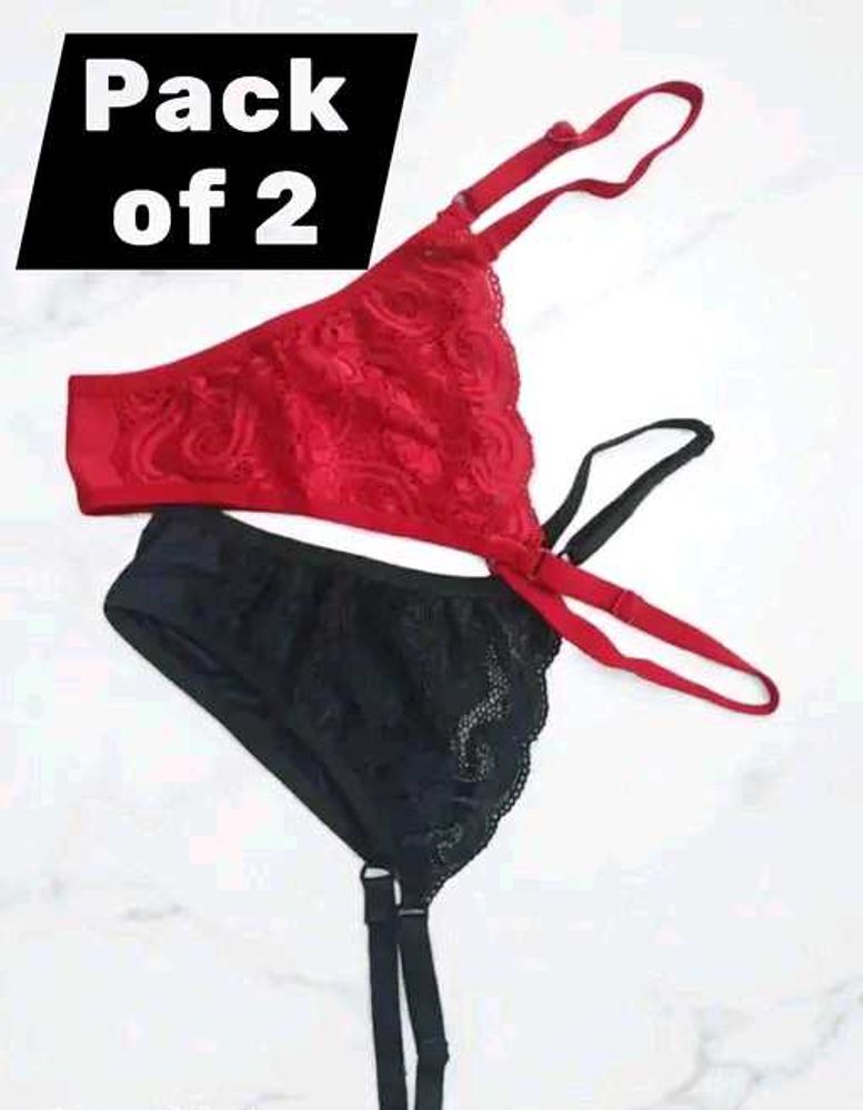Pack of 2 Red &amp; Black Lingerie Set