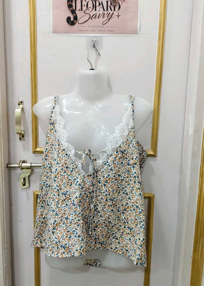 Floral Lace Trim Cami Top
