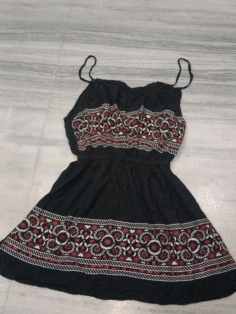 Boho Embroidered Black Mini Dress