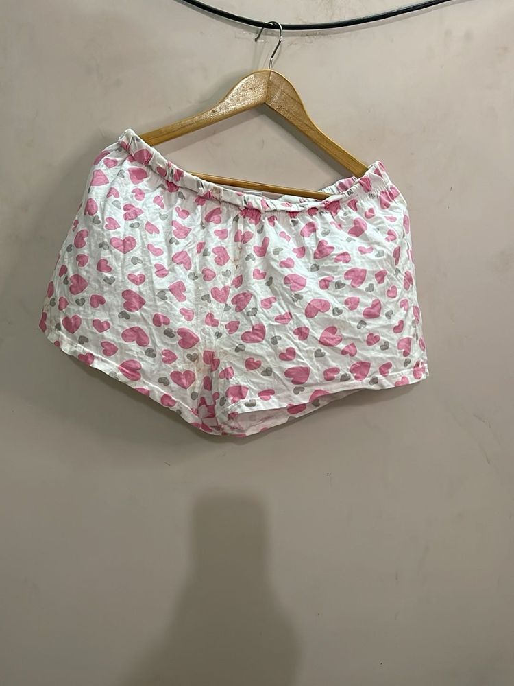 Cute Heart Print Pajama Shorts