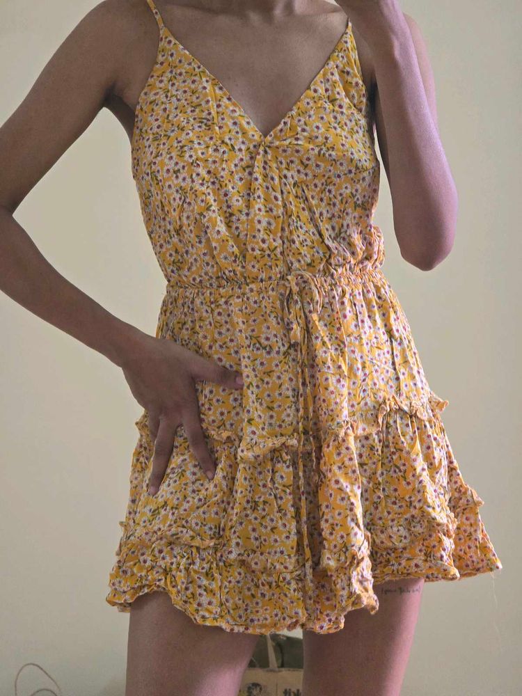 Yellow Floral Ruffle Dress