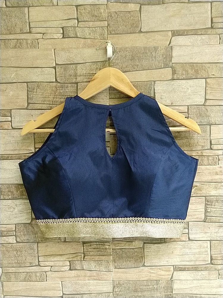 Elegant Navy Blue Blouse with Gold Trim, FIX PRICE