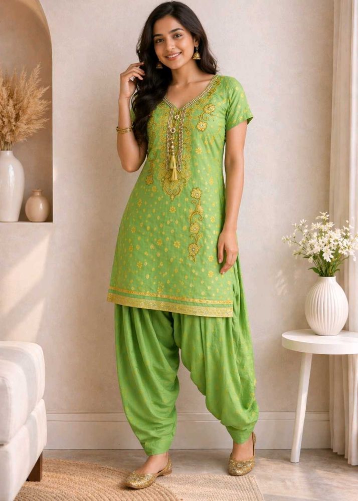 Vibrant Green Kurta with Patiala Pants