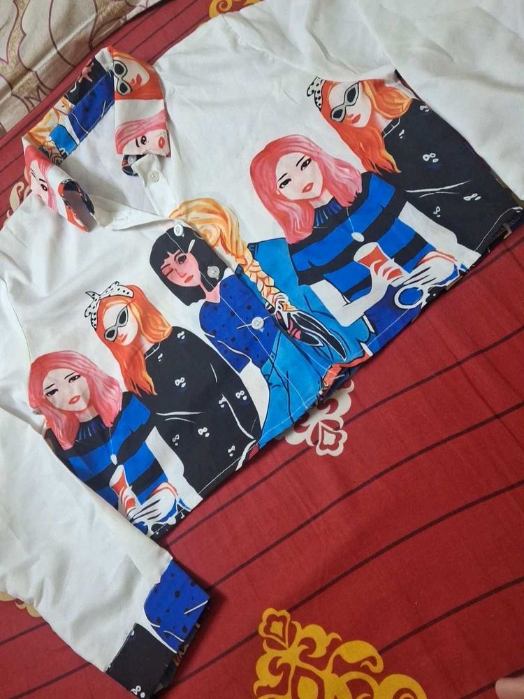 Graphic Print Short Shirt For Girls
