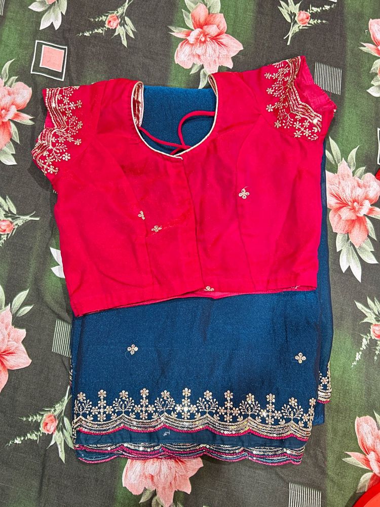 Blue Saree with Pink Embroidered Blouse