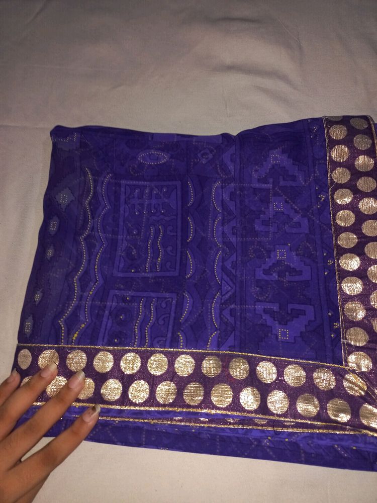Purple Color Printed Saree With Lace