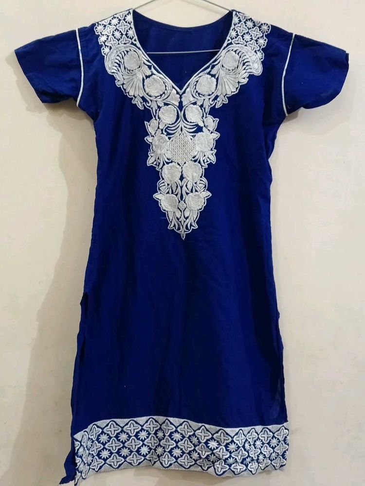 Blue Embroidered SHORT Kurti