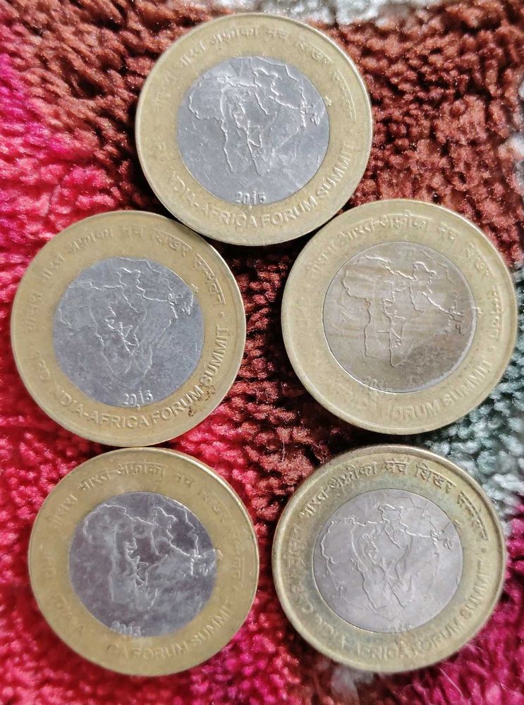 Rare 10 Rupee Coins - India Africa Summit 5 Pcs.