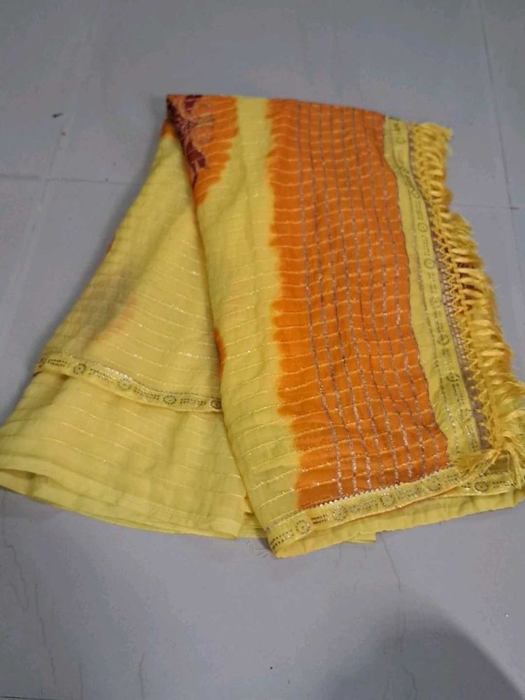 Yellow &amp; Orange Saree with Embellishments