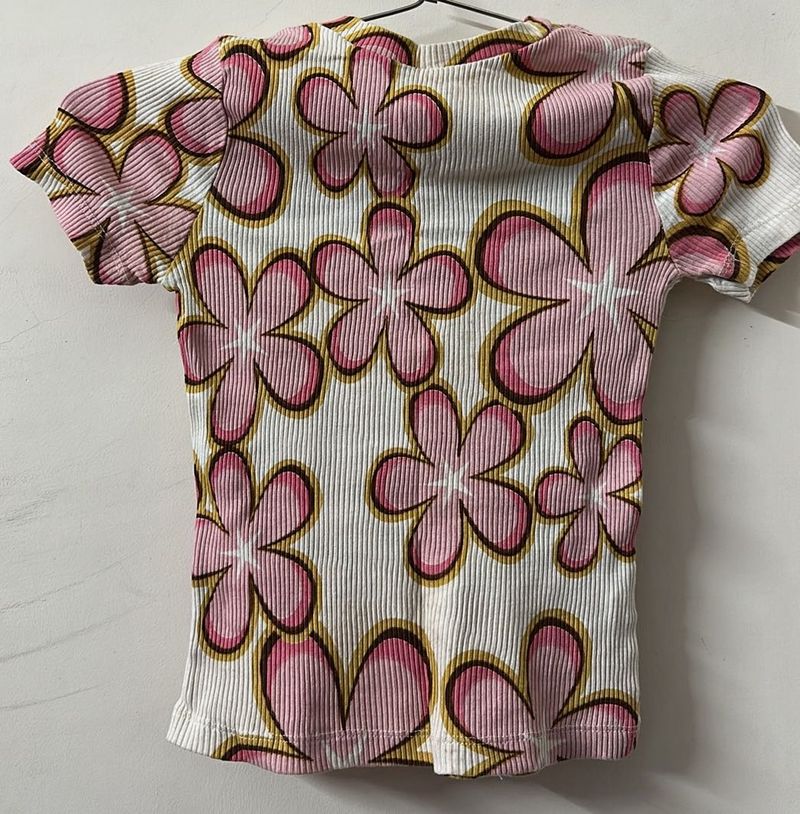 Cute Floral Ribbed Tee