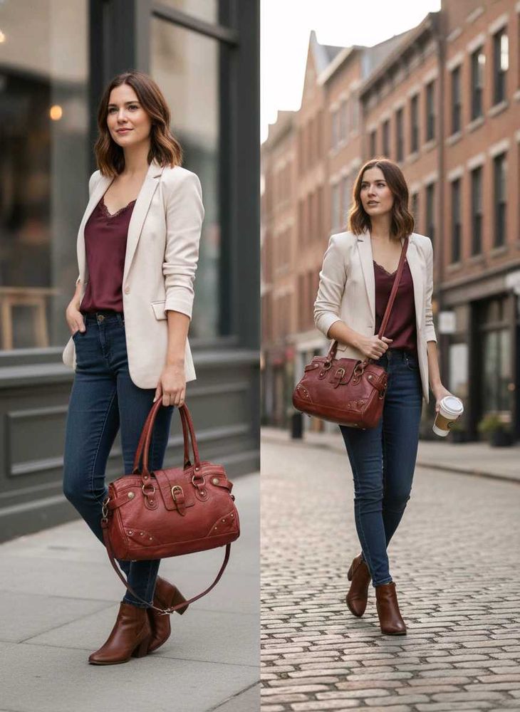 Brown Leather Shoulder Bag with Buckle Detail