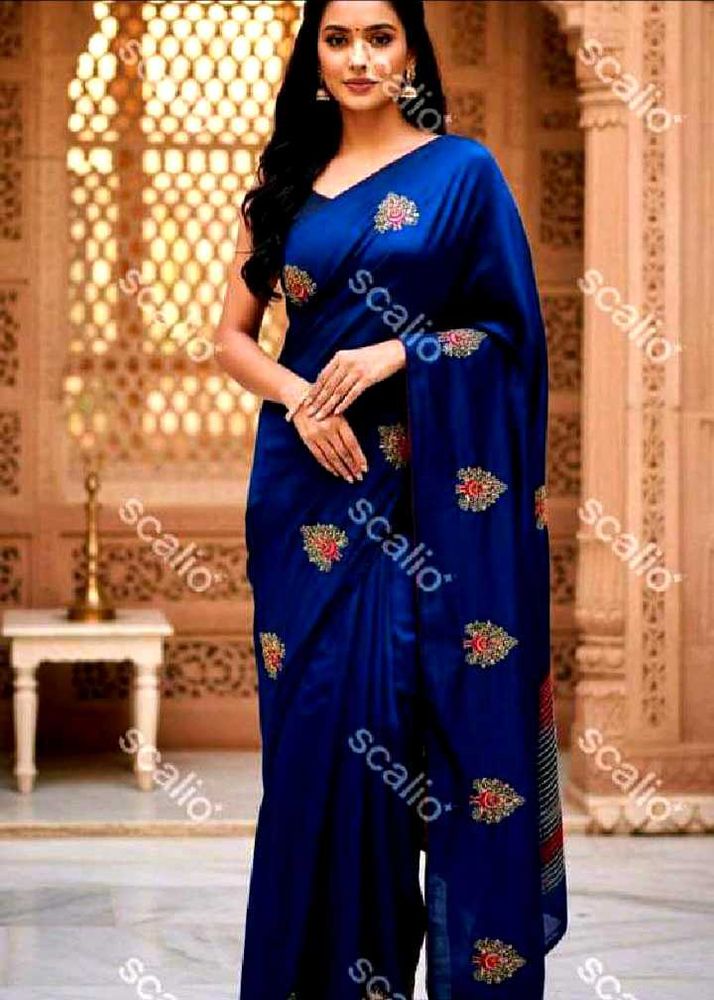 Elegant Royal Blue Embroidered Saree