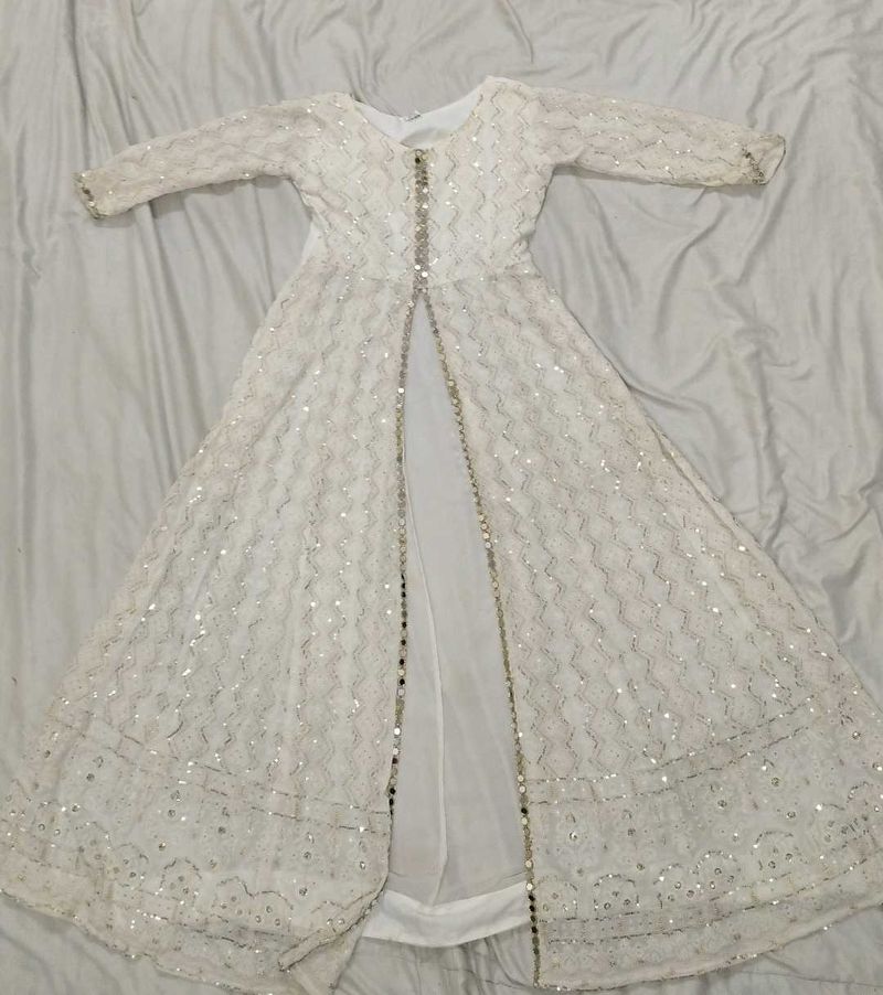 Elegant White Sequin Ethnic Gown