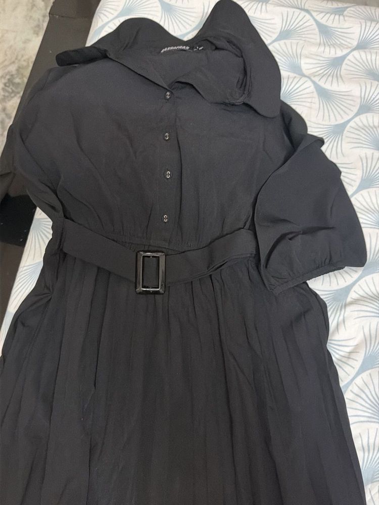 Chic Black Belted Midi Dress