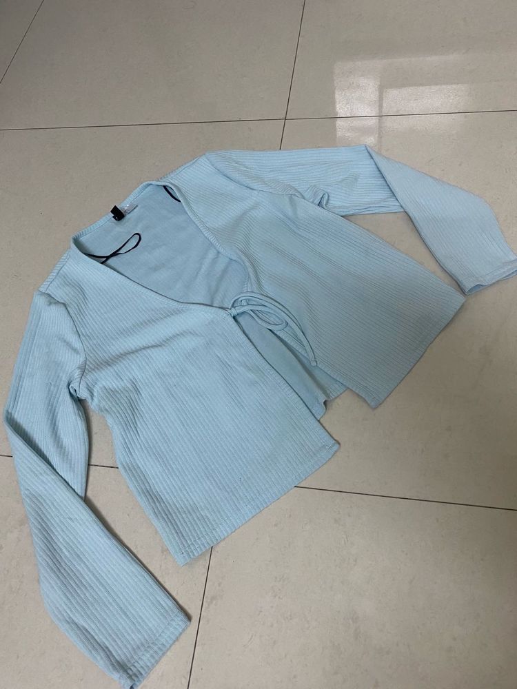 Ribbed Tie-Front Cardigan Top
