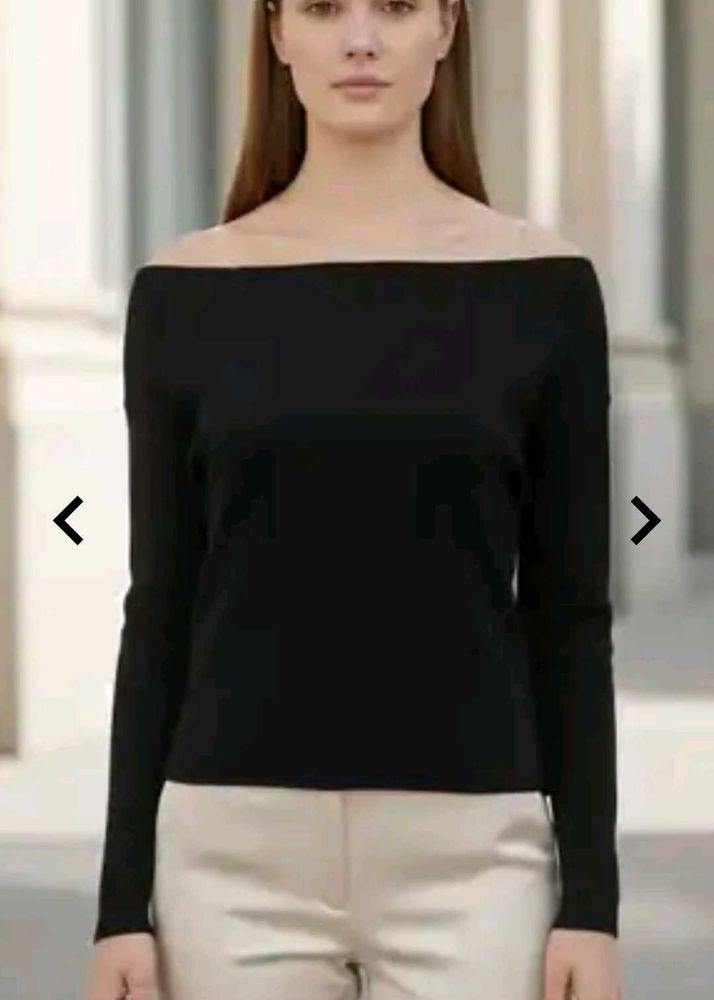 Black Off-Shoulder Long Sleeve Top