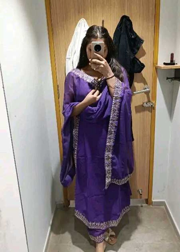 Purple Embroidered Kurta Set with Dupatta