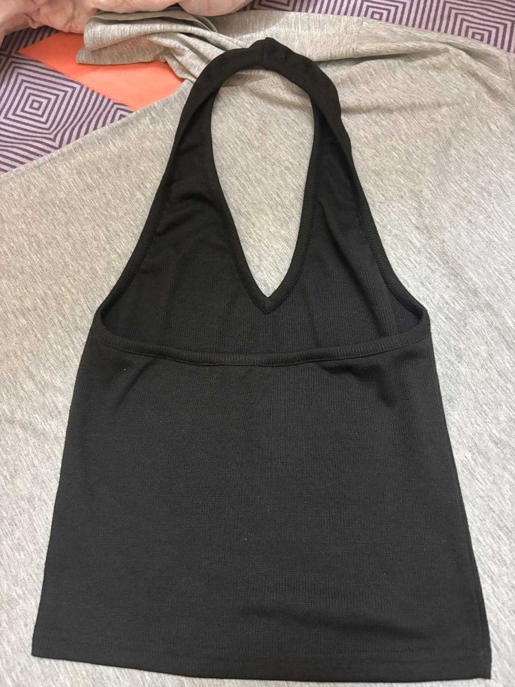 Black Halter Neck Crop Top