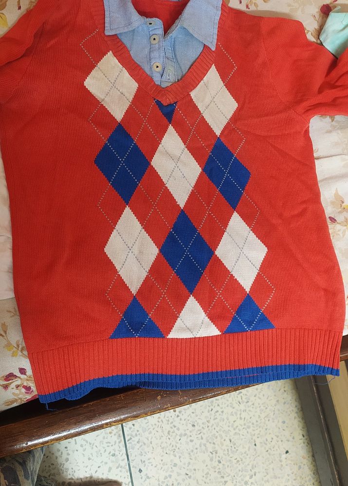 Boys Sweater With Collar Attached .